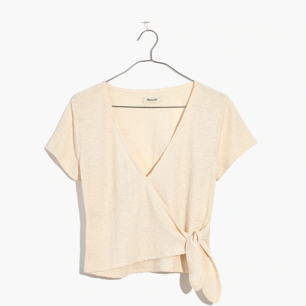 Madewell Texture & Thread Wrap-Tie Top - Bleached Linen - XS